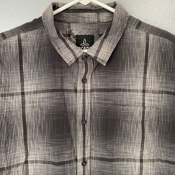 PrAna Shirt‎ Mens XL Gray Plaid Organic Cotton Blend Front Pocket Performance - Picture 2 of 11